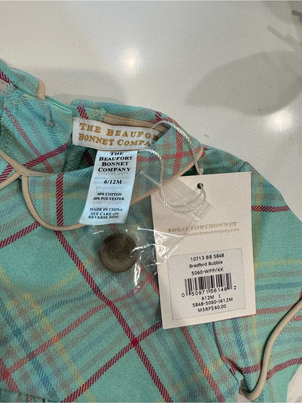The Beaufort Bonnet Company Plaid Bubble Romper in Aqua, Yellow & Pink
